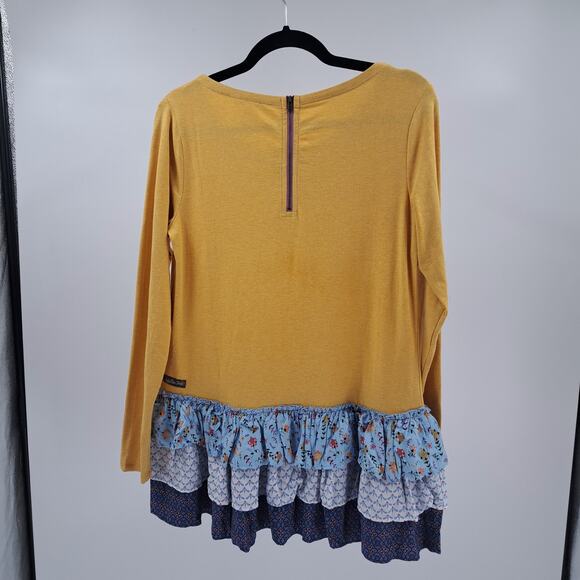 Matilda Jane Top S Make Believe Weekend Vibes Long Sleeve Ruffle Yellow Blue - Picture 8 of 9